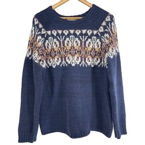 Coldwater Creek Women's‎ Fair Isle Knit Wool Blend Sweater Navy Size M